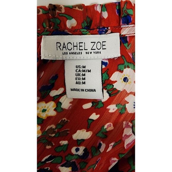 Rachel Zoe Red Floral High Neck Smock Sleeve Blouse Multicolor Red Size Medium - Picture 12 of 12